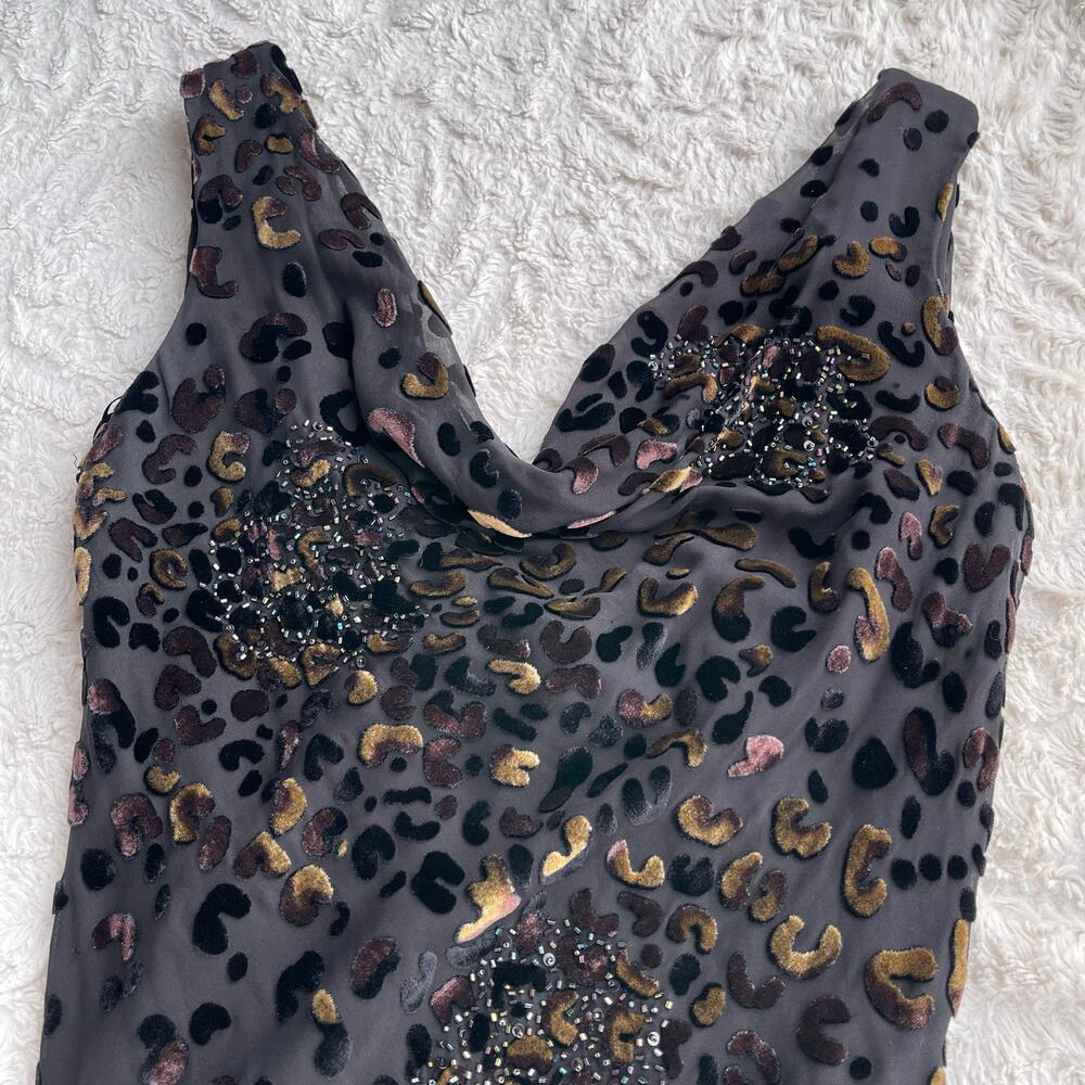 SOLD Sue Wong beaded silk velvet burnout cowl neck midi dress asymmetrical 8 - Picture 6 of 13